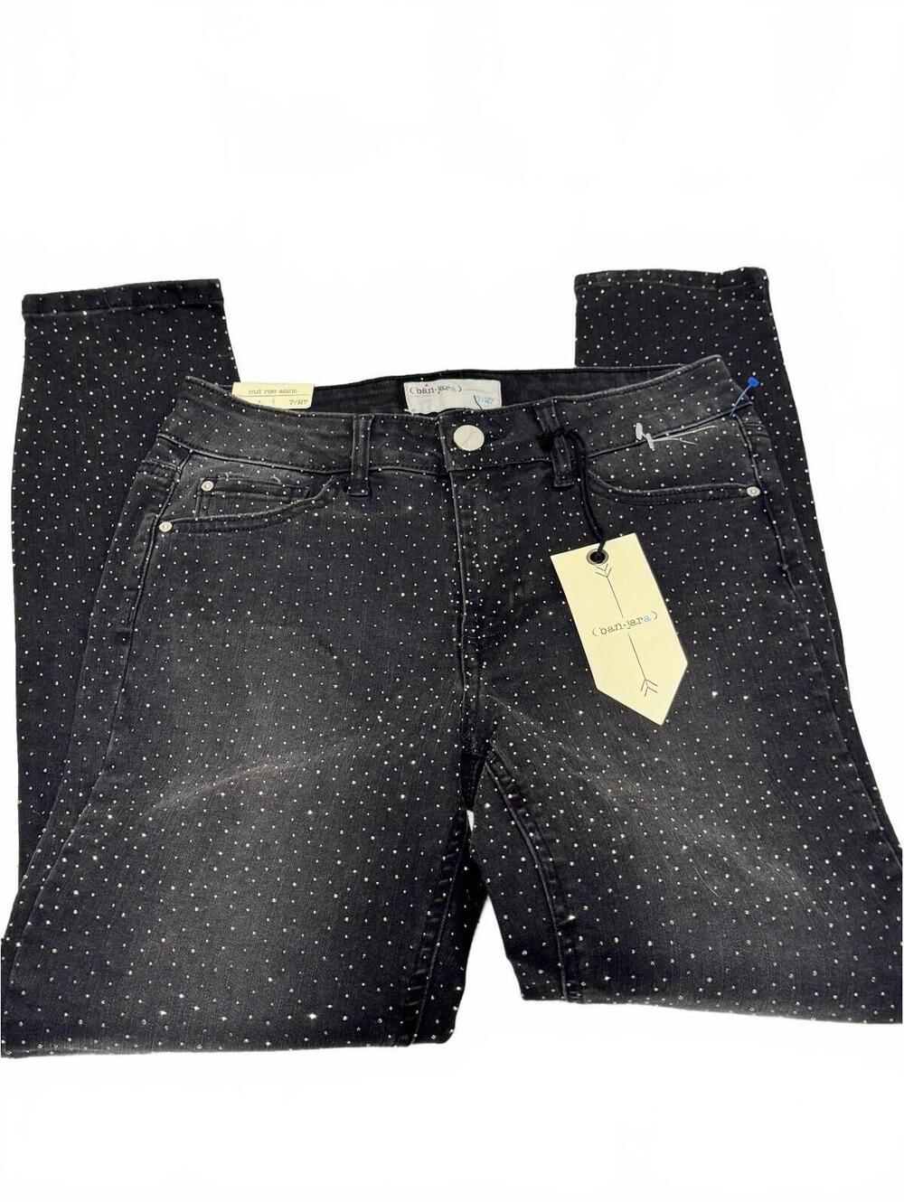 Banjara Black Rhinestone Studded Mid Rise Ankle Jeans NWT Size 7/27
